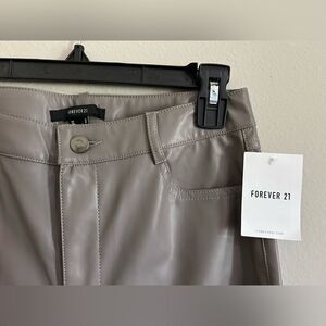 Forever 21 Gray flare leather pants with white stitch detailing